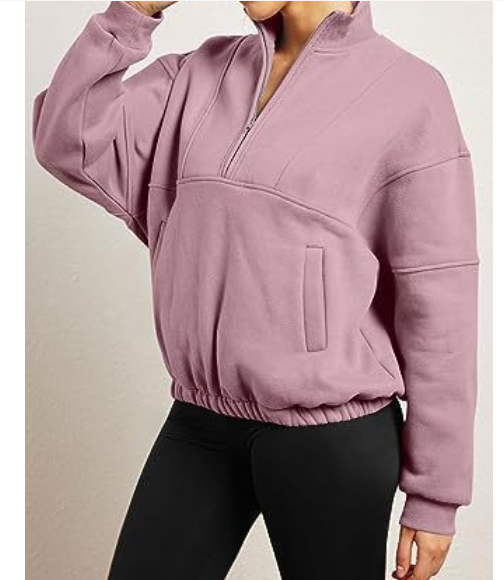 Half Zip Dropped Shoulder Sweatshirt in Camel