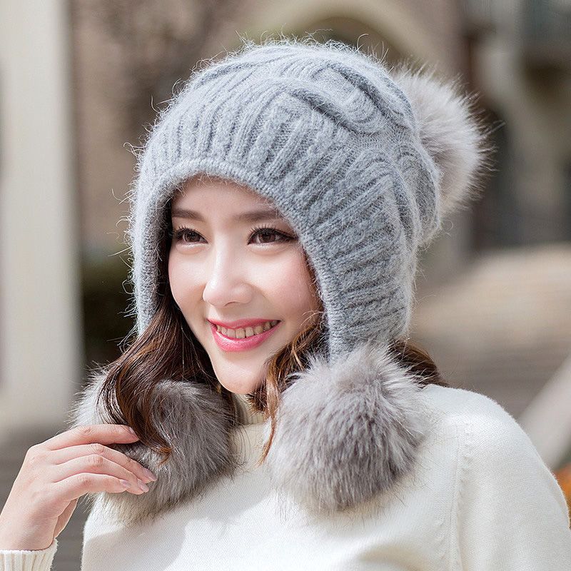 Fleece Rabbit Fur Hat - Red