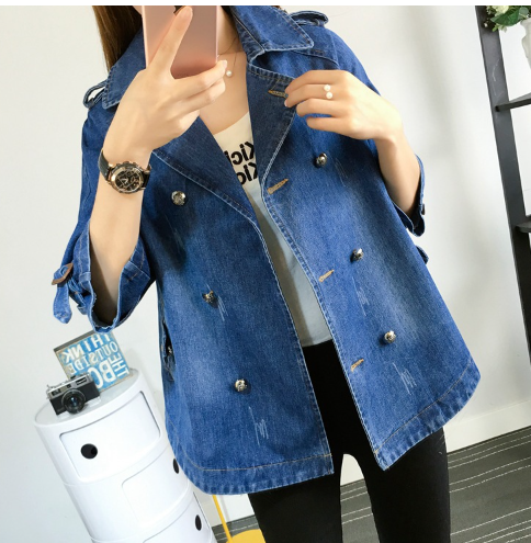Denim Cape Jacket on Model
