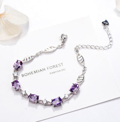 S925 Silver Bracelet with Amethyst Crystal