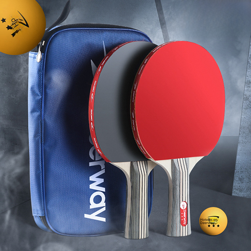 Factory direct table tennis racket set double-sided anti-glue finished racket straight racket horizontal racket 2 racket set image