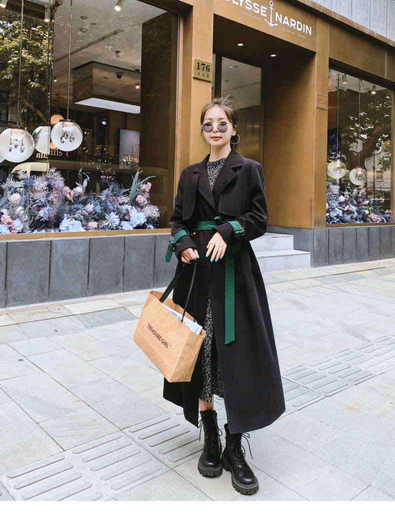 Women's Long Suit Collar Hit Color Windbreaker