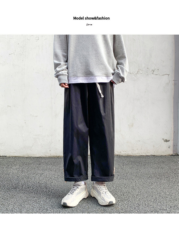 Spring Newport wind scene white wall big size male trend buckle wide leg nine minutes casual pants