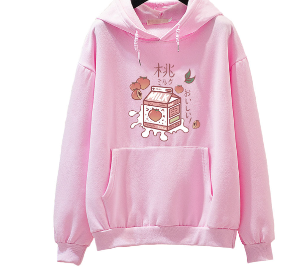 Kawaii Strawberry Milk Soft Hoodie in different angles