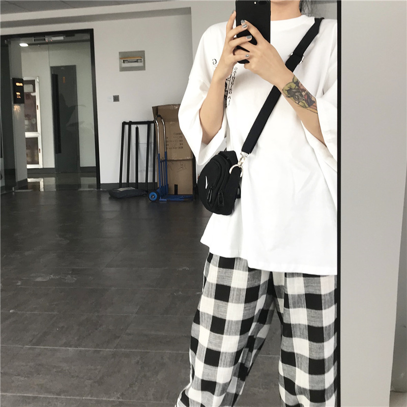 Two-piece printed plaid cropped trousers image