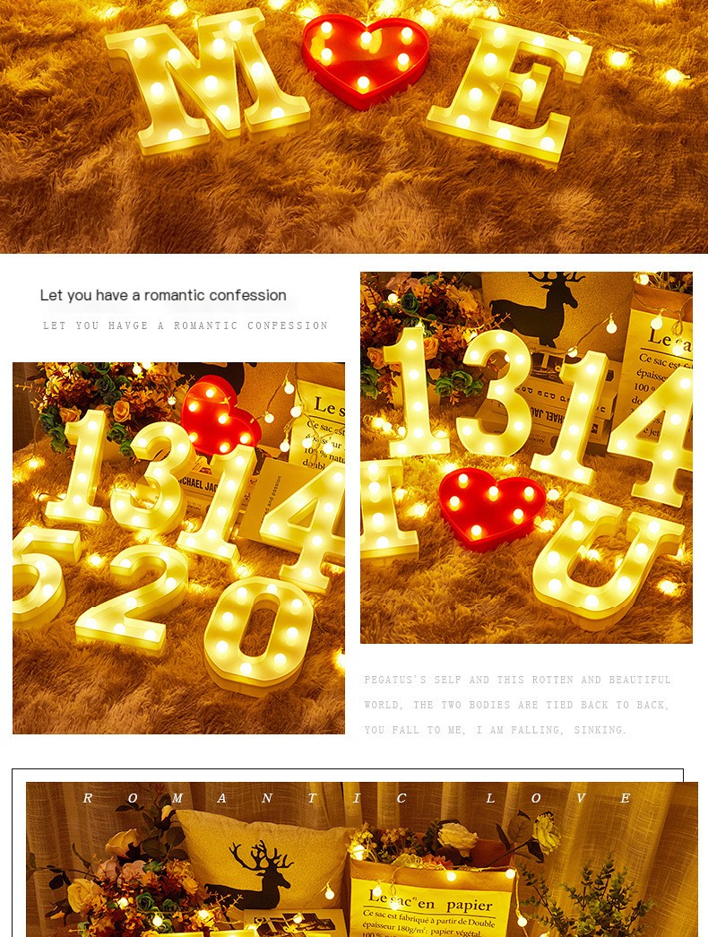 led letter Light Digital modeling night light romantic surprise decorative light proposal to express happy birthday light