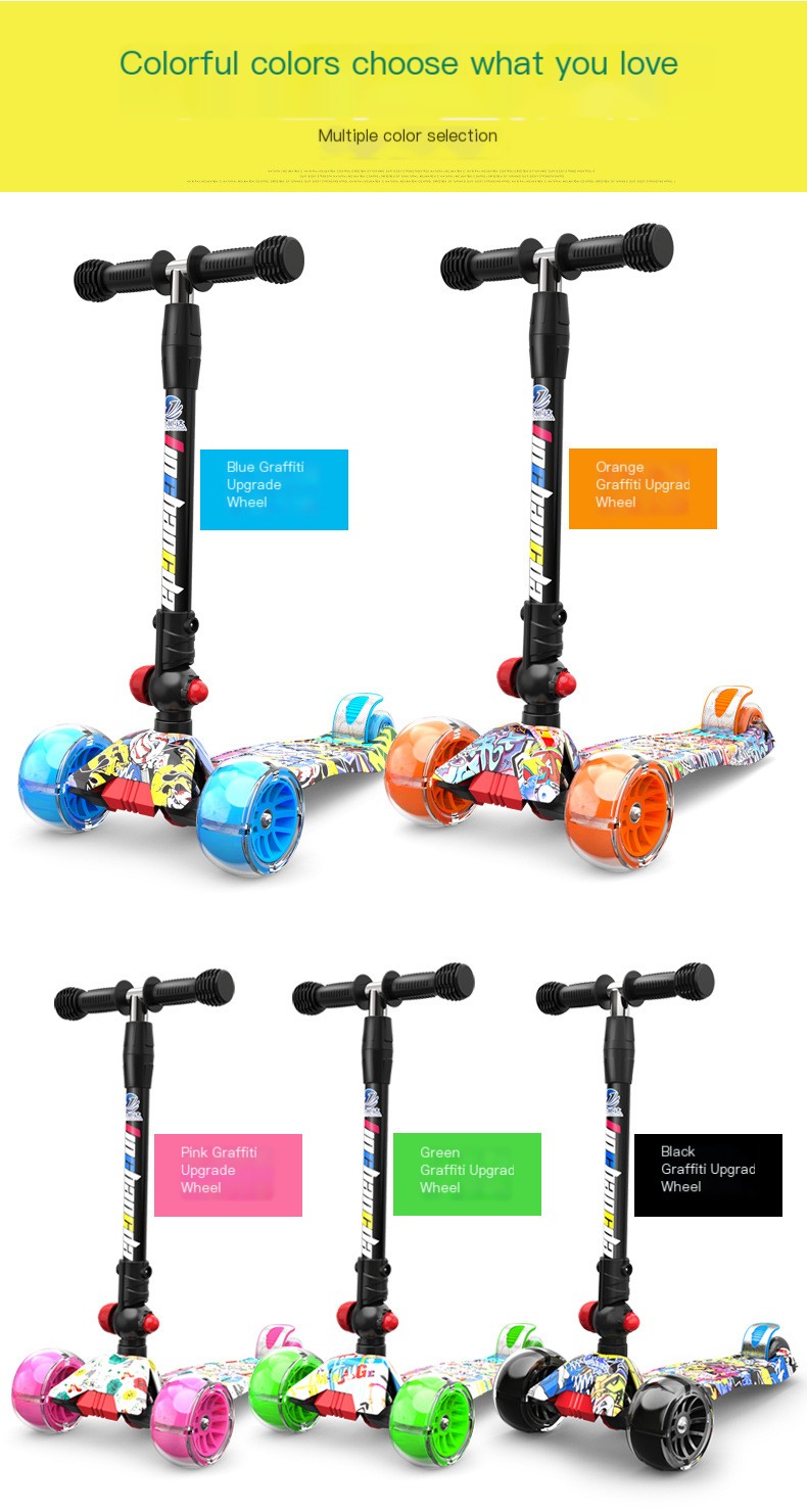 Swiss surfing children folding scooter boys and girls graffiti wide wheel scooter three four-wheel flash pulley