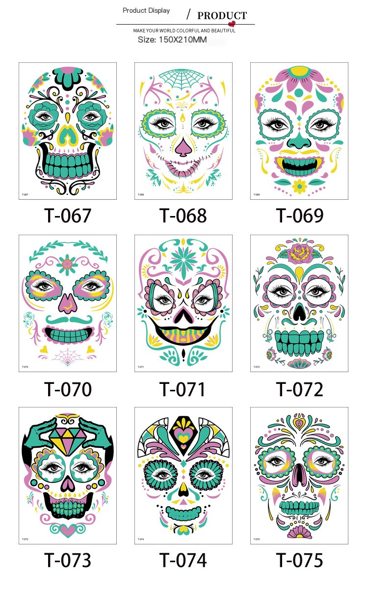 Glow-in-the-Dark Skull Face Tattoo 3