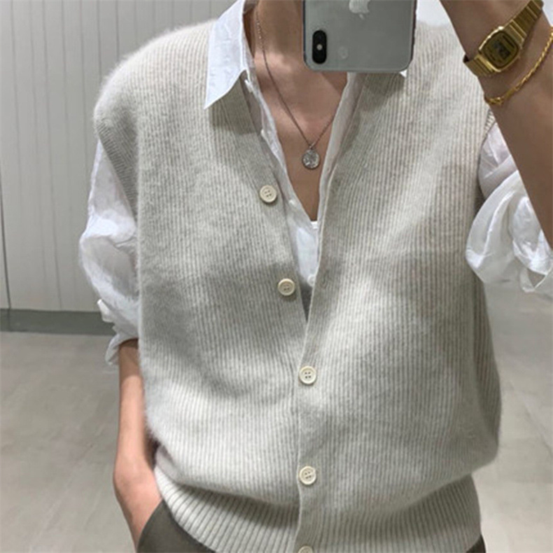 Chaleco Sin Mangas de Cardigan en Color Sólido para Mujer