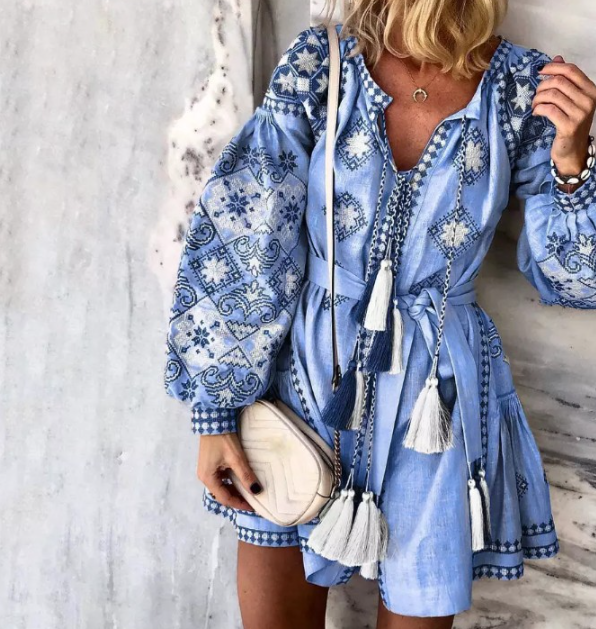 Colorful V-neck Dress Image 2