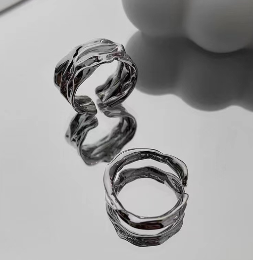 Narrower version of the Simple Geometric Irregular Texture S925 Sterling Silver Ring