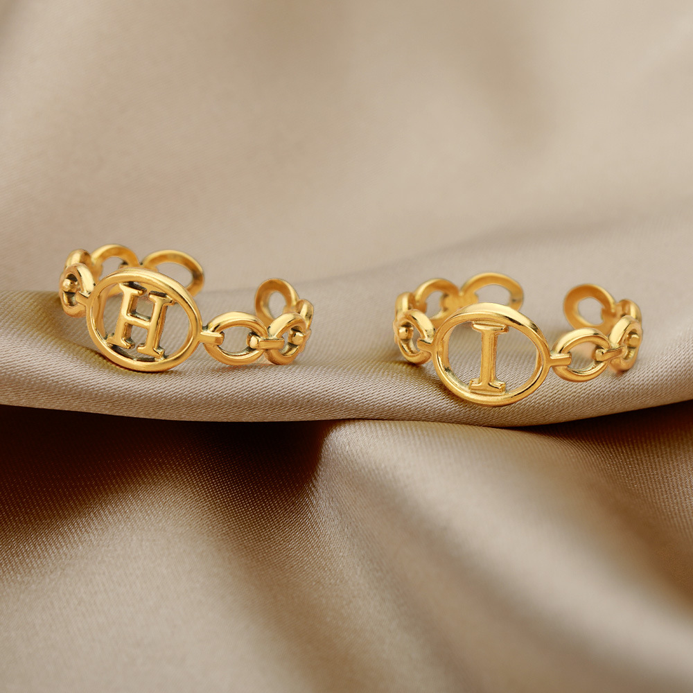 26 English Letters Hip Hop Opening Adjustable Ring Men And Women Retro Design Ring image