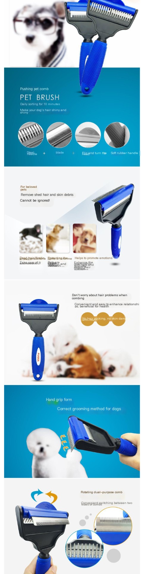 Pet De-Shedding Brush - Blue