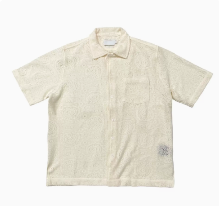 RHUDE American vintage lace Cut-out boxy short-sleeved shirt cleanfit loose knit embroidered coat image