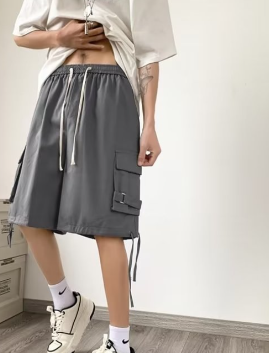 Men's Lace Panel Hollow Loose Drawstring Shorts Image 5