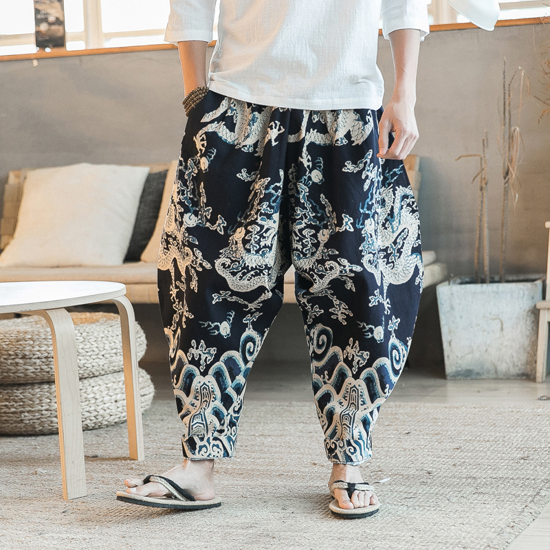 Wide-leg trousers showcasing the dragon design