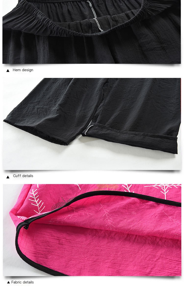 Middle-aged and Elderly Women's Summer Short-sleeved Suit Mother's Suit 60-year-old Printed Grandma's Top and Pants Two-piece Suit