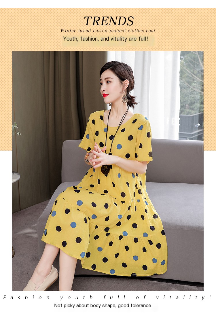 Mom Loose Slim Floral Cotton Silk Dress Summer Dress 2023 New Women's Short Sleeve Stylish Fashion Elegant