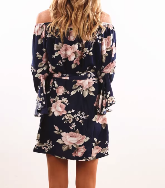 Letter print dress in blue