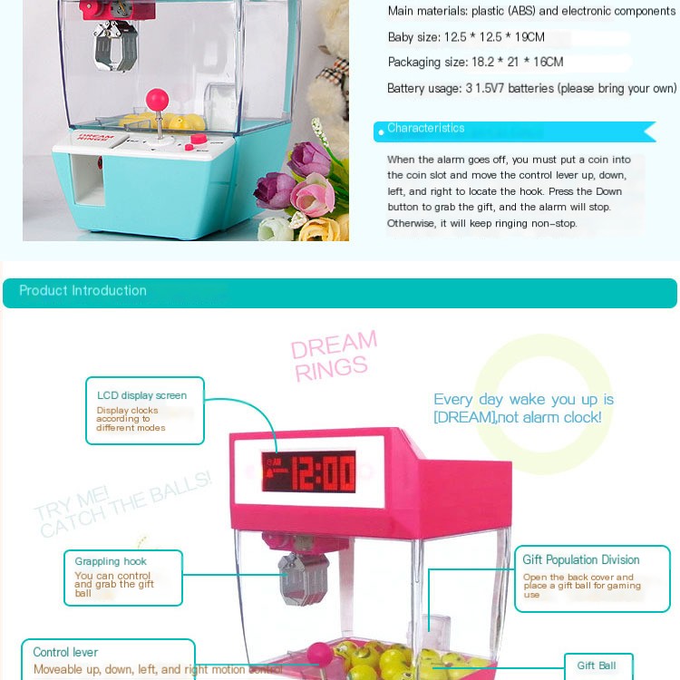Claw machine alarm clock
