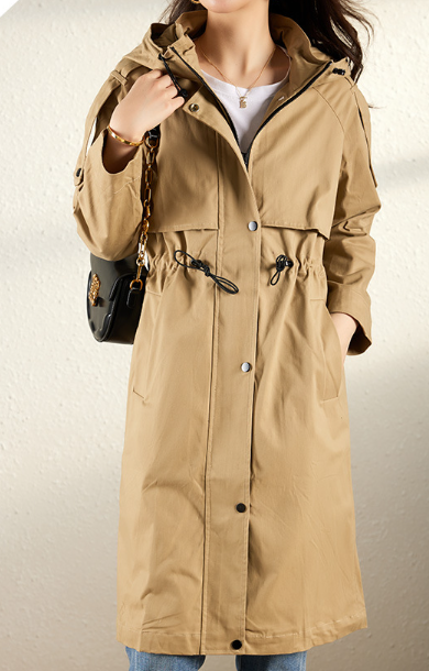 Plain Zipper Mid-Length Trench Coat Image 2