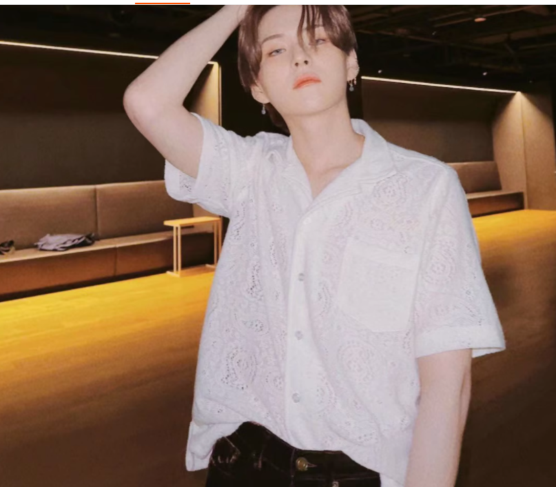 RHUDE American vintage lace Cut-out boxy short-sleeved shirt cleanfit loose knit embroidered coat