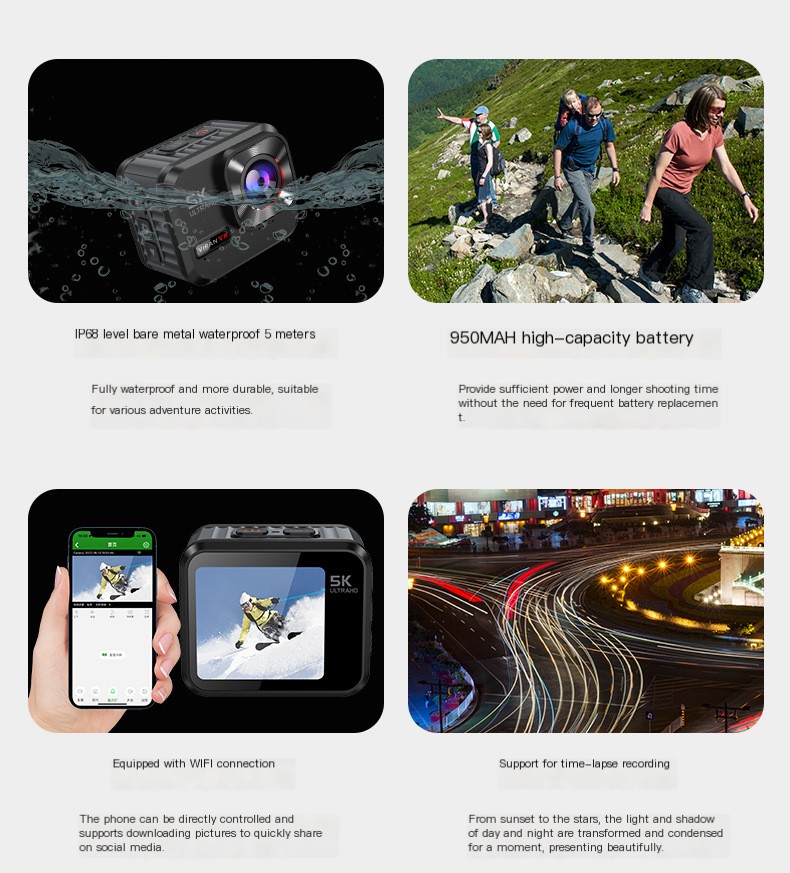 VIRAN 5K Ultra HD Sports Camera features