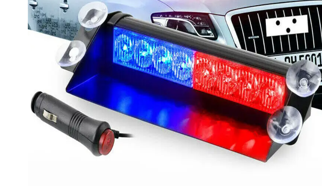 8 LED Police Lights Strobe Light For Car 12V Emergency Signal - Dashboard Interior Roof Windshield Safe Caution Hazard Light with Suction Cups