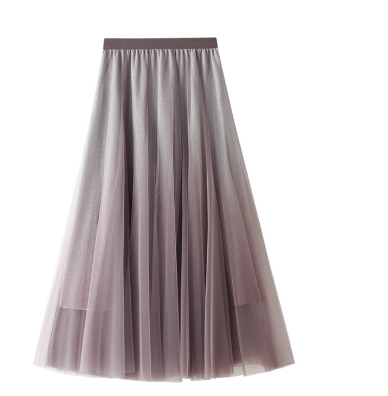 High-Waisted Gradient Tulle Skirt in Khaki