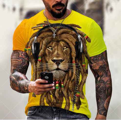 Men's Summer 3D Lion Print T-Shirt