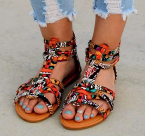 Colorful Lace Roman Plus Size Sandals