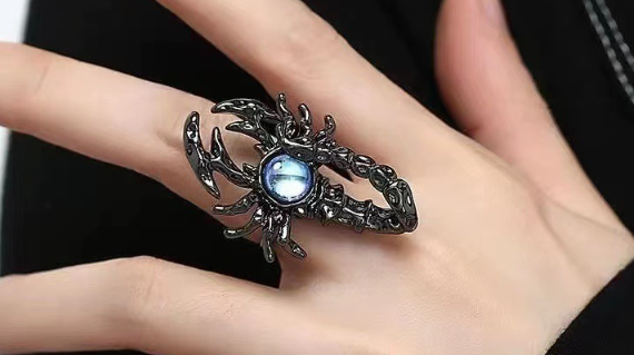 New Moonstone Scorpion Open Ring - White