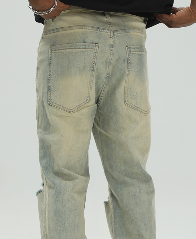 Men's Vintage Wash Yellow Mud Pull Up Pants Image 5