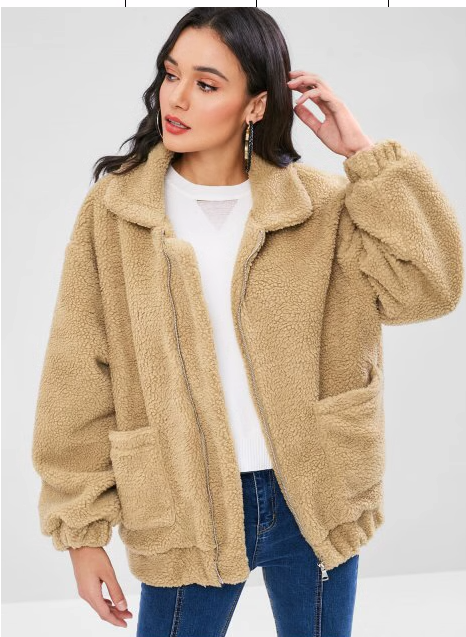 Ladies Zippered Plush Coat Model 1