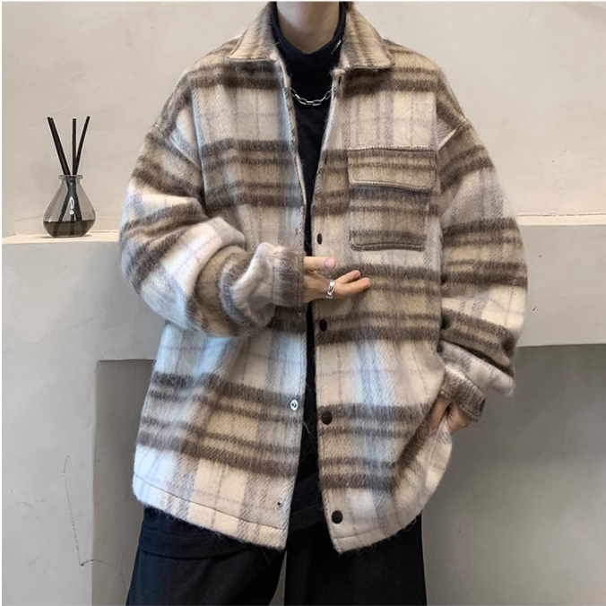 格子复古毛呢外套 details