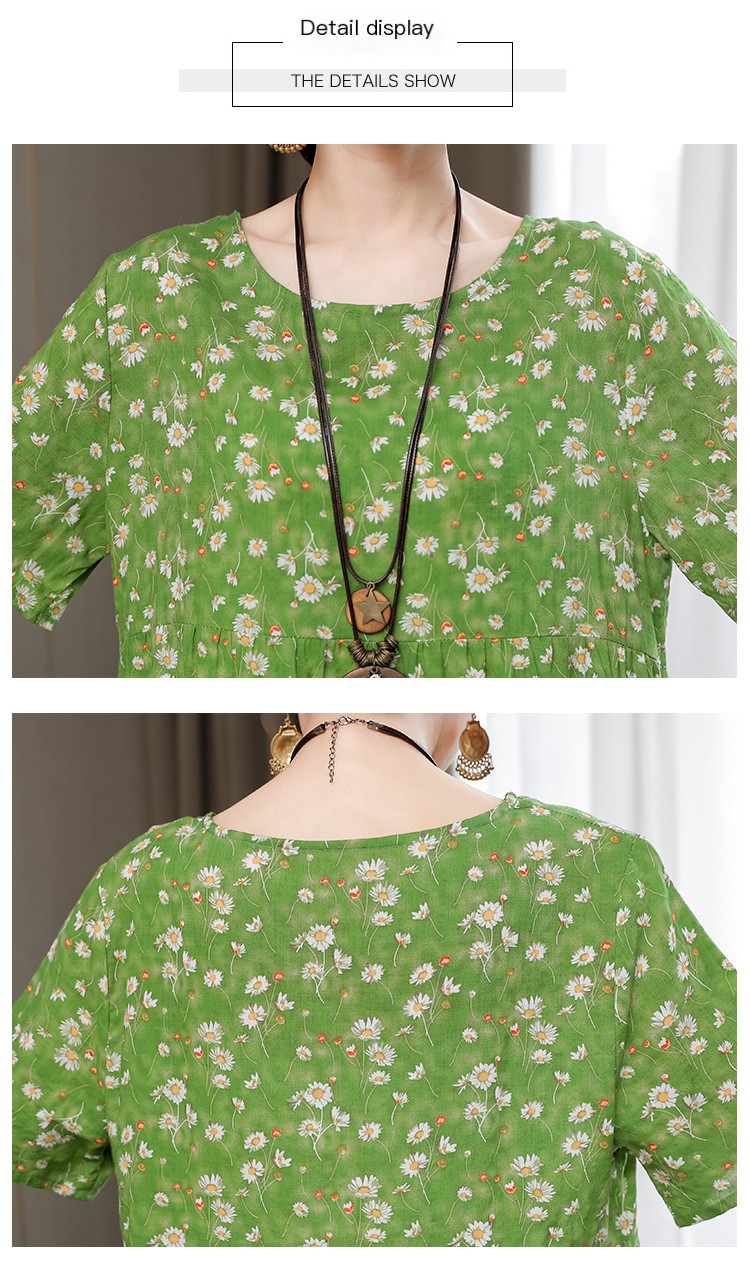 Mom Loose Slim Floral Cotton Silk Dress Summer Dress 2023 New Women's Short Sleeve Stylish Fashion Elegant