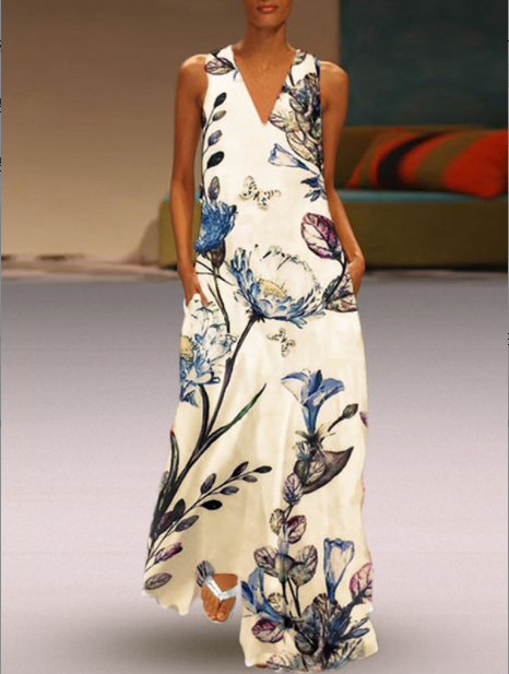 V-neck sleeveless printed dress