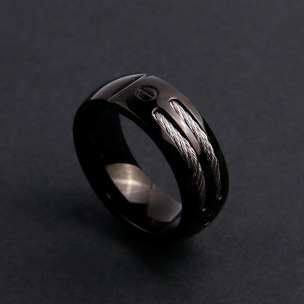 Geometric Titanium Steel Ring Image 3
