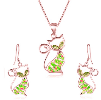 Cat Silver Pendant and Earrings