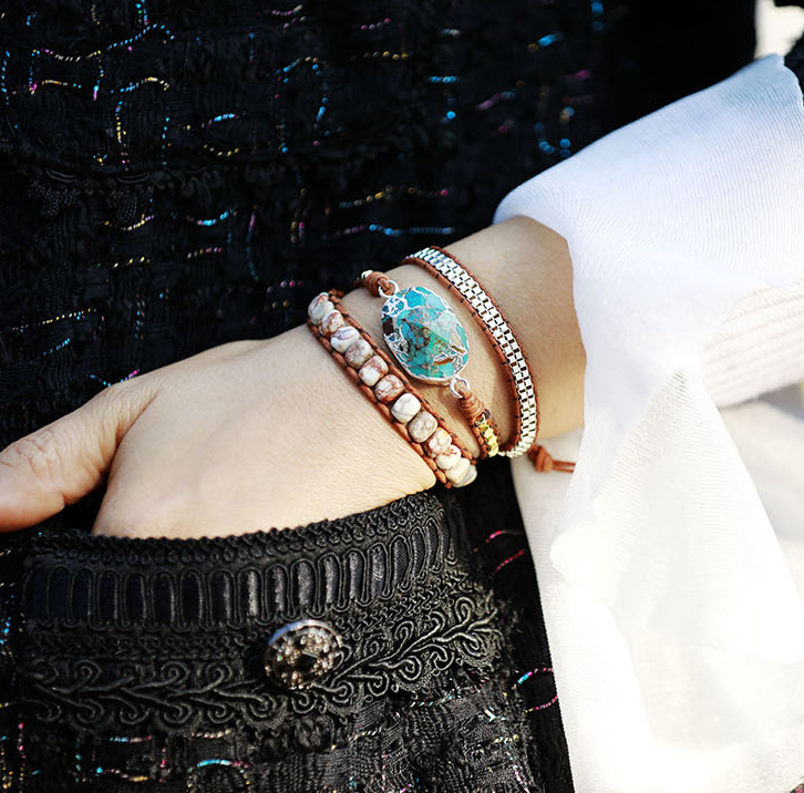 Bohemian Handmade Woven Leather String Turquoise Bracelet