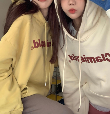 Women's American Retro Grey Blue Hooded Letter Sweatshirt