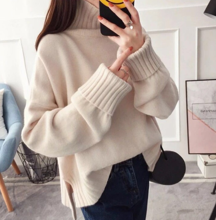 Khaki high-neck cashmere sweater