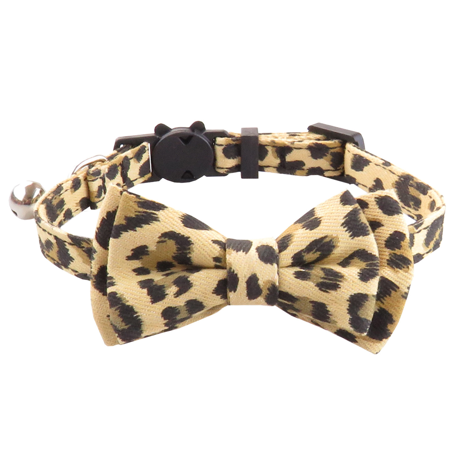 Leopard PurrBow Collar - Khaki