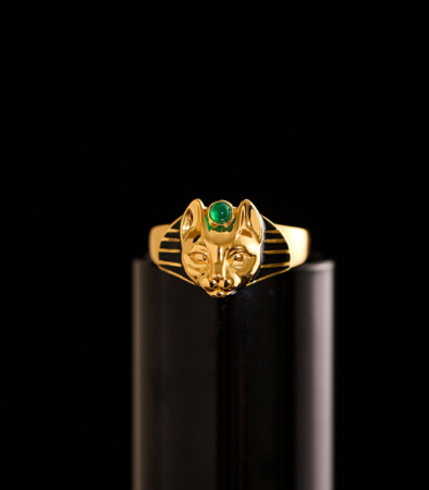 Retro Style Green Black Enamel Ring Image 3