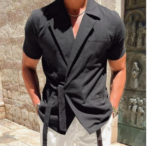 Men's Lace Short-Sleeved Shirt Image 3