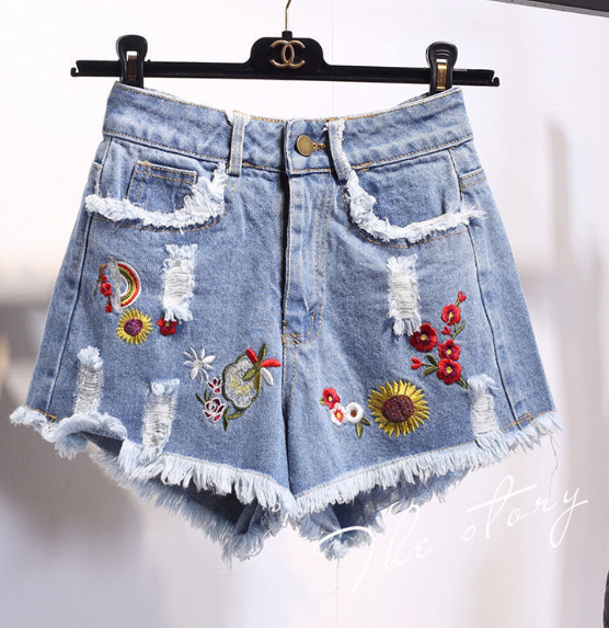 Rose White Distressed Denim Shorts - Image 1
