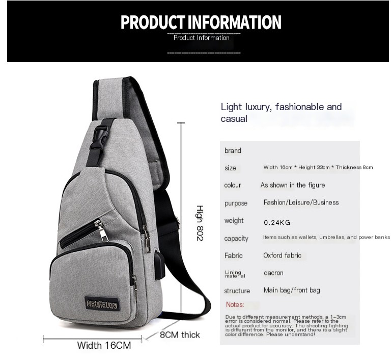 Men's Chest Bag Trendy USB