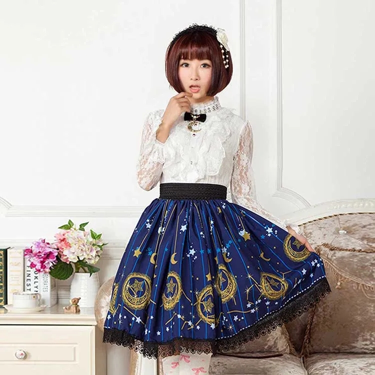 Mori Girl Blue Skater Skirt - Image 3