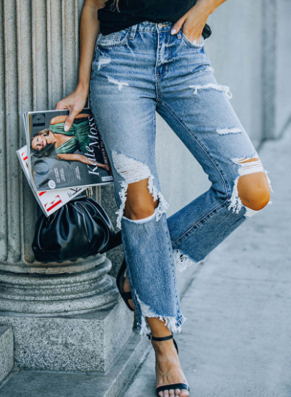 Casual Style Ripped Jeans