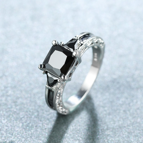 Classic Square Cut Inlaid Black Zircon Ring 5
